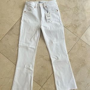 Mid-rise cropped flare white jeans